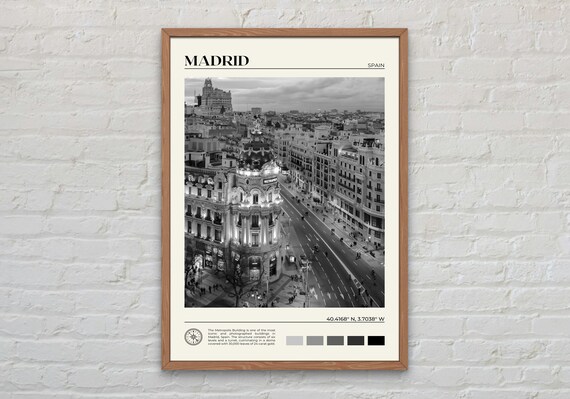 Madrid Black and White Travel Poster, Europe Art Print