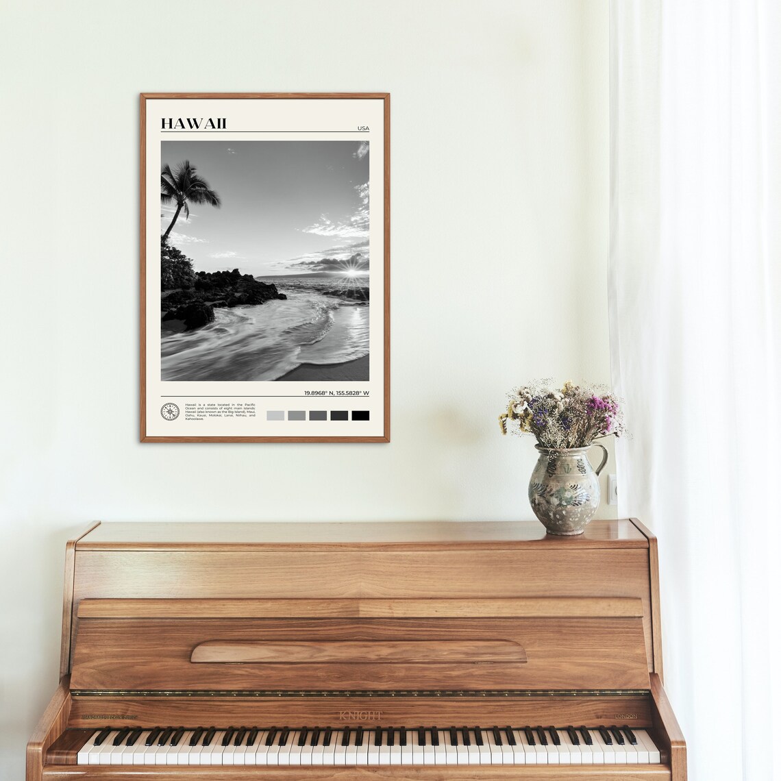 Black and White Hawaii Travel Poster, Hawaiian Islands - Image 2