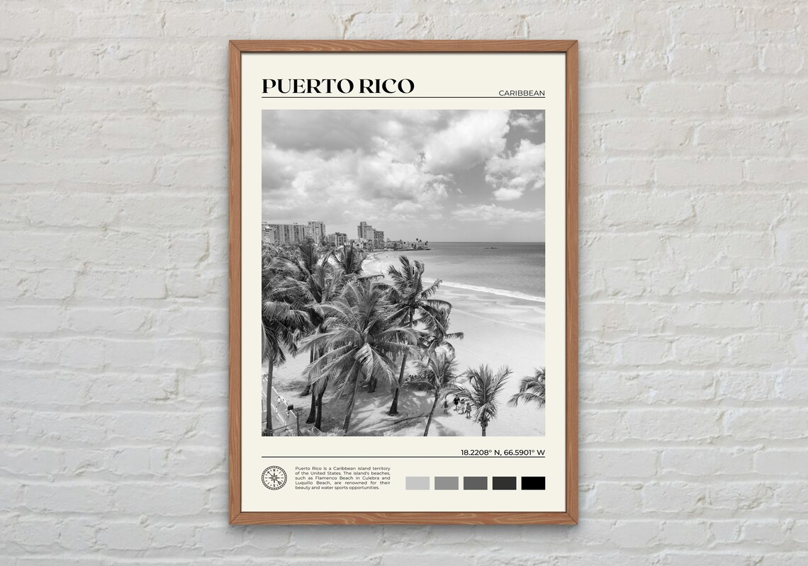 Black and White Puerto Rico Travel Poster Print