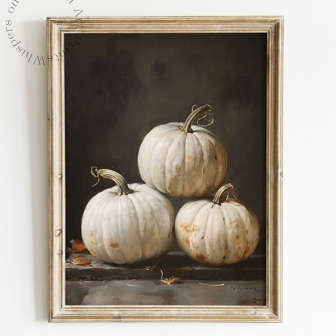 Pumpkin Wall Art, Neutral Autumn Oil Painting