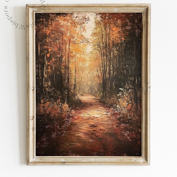Vintage Fall Wall Art Autumn Forest Painting Thanksgiving Decor Moody Wall Art Landscape Art