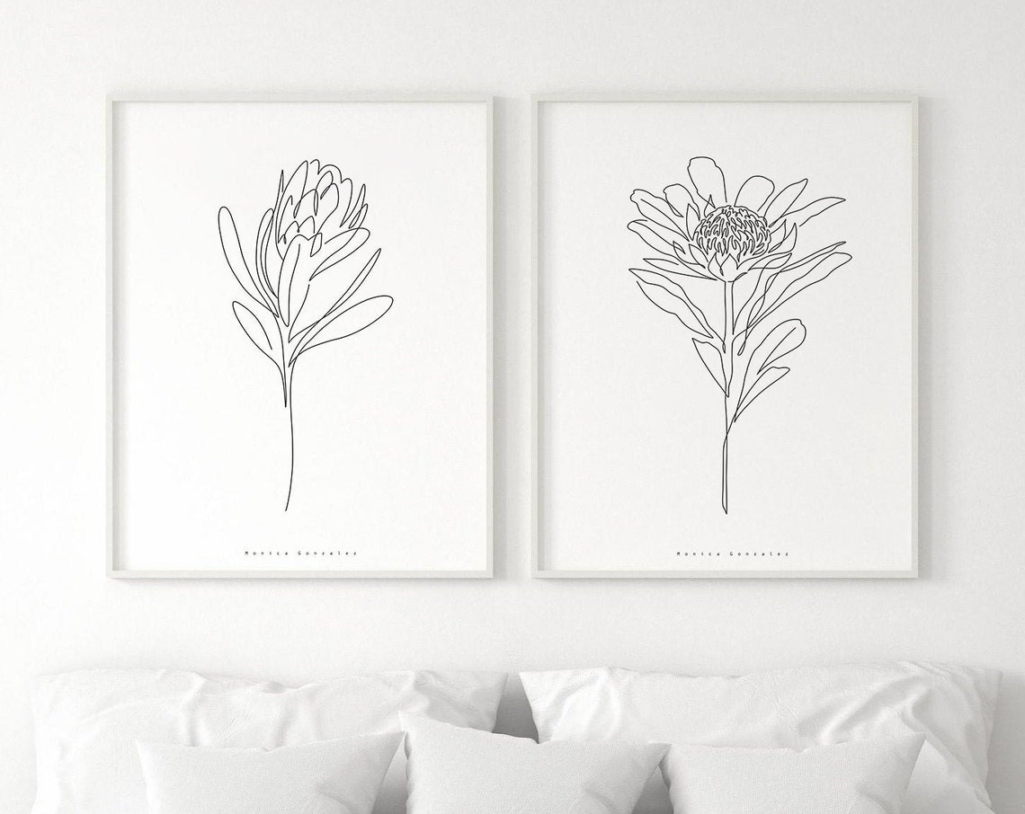 Protea Flower Single Line Drawing Minimal Botanical Art Poster - Image 2
