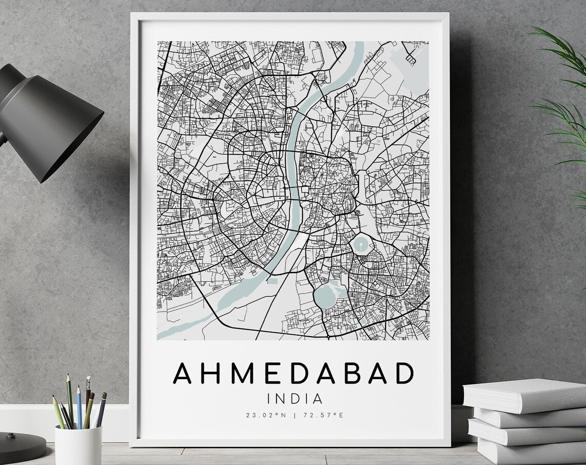 Ahmedabad India City Map Black and White Street Map Minimalist Poster - Image 5