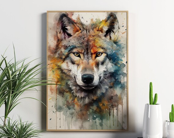 Gray Wolf Watercolor Portrait Wildlife Animal Head Art Poster