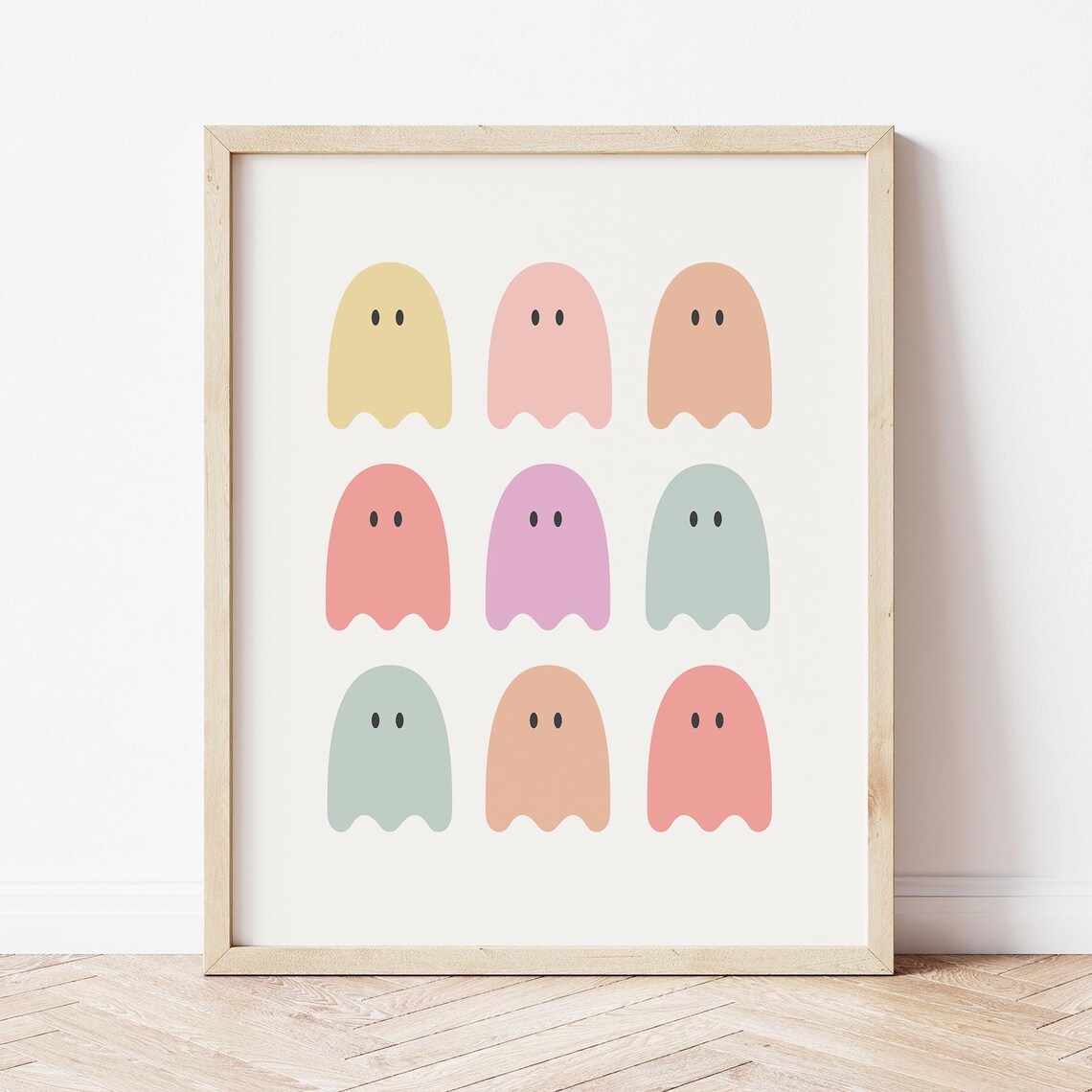 Pastel Ghosts Minimal Grid Nine Cute Ghosts Halloween Art Print