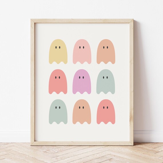 Pastel Ghosts Minimal Grid Nine Cute Ghosts Halloween Art Print