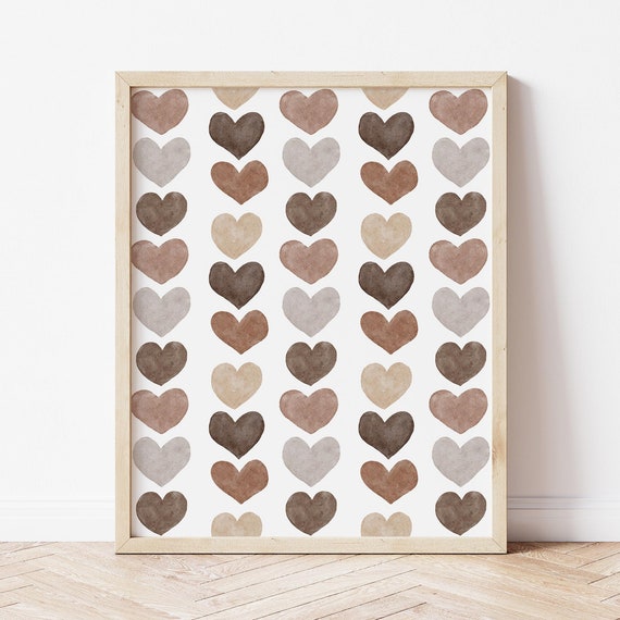 Brown Heart Print Neutral Fall Wall Art Minimal Heart Print Heart Pattern Poster Boho Heart Decor Fall Pattern Print Brown Fall Print