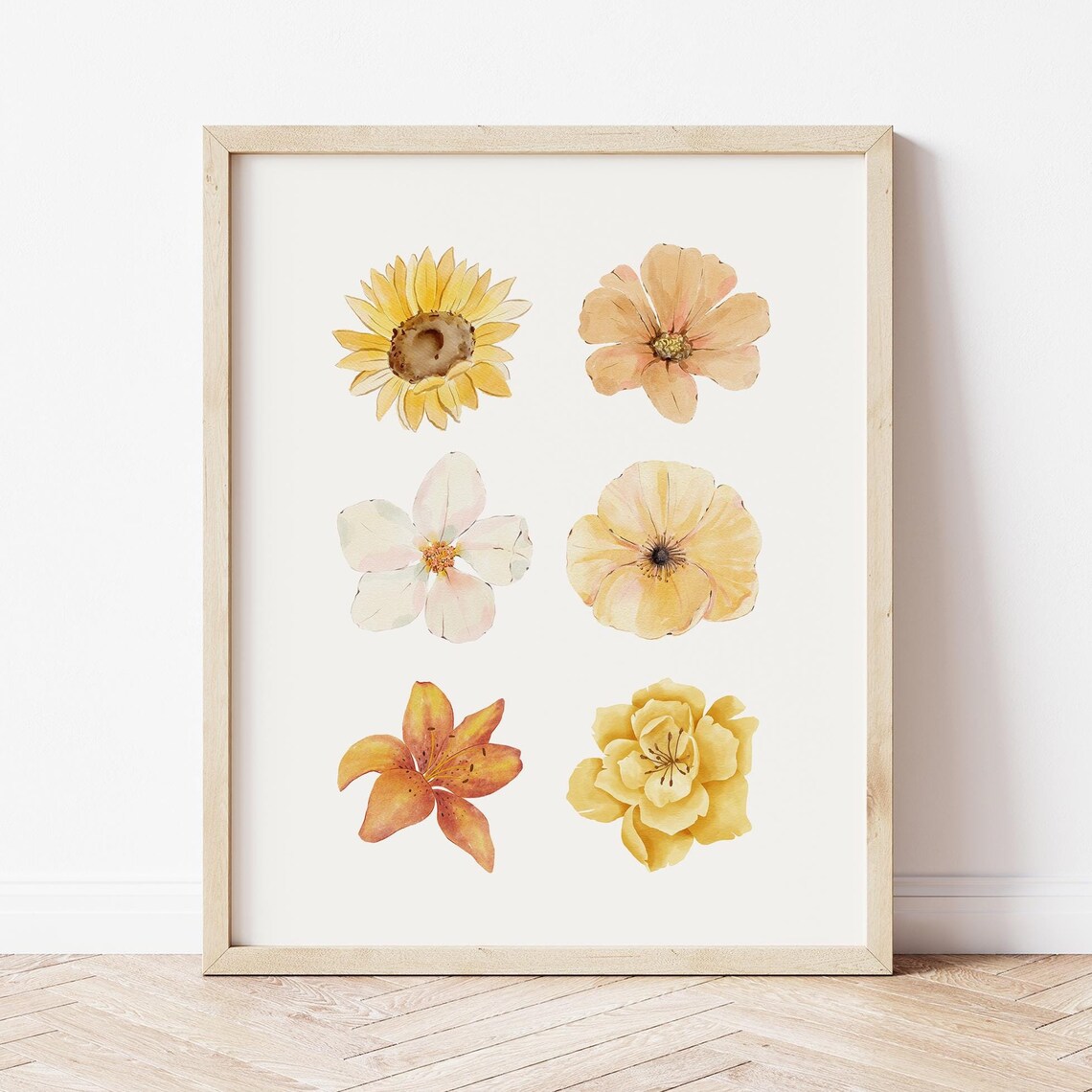 Yellow Orange Watercolor Flowers Fall Floral Botanical Wall Art