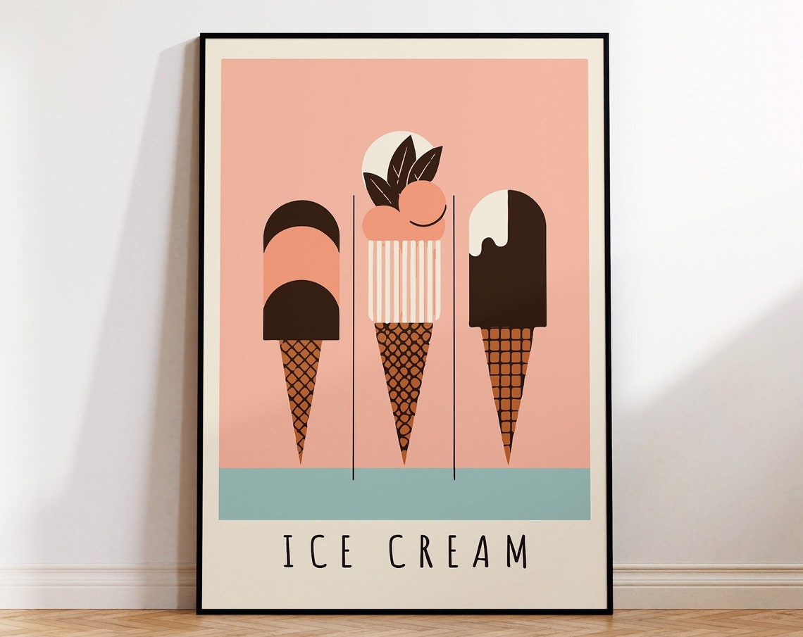 Retro Geometric Ice Cream Cones Pastel Kitchen Dessert Poster
