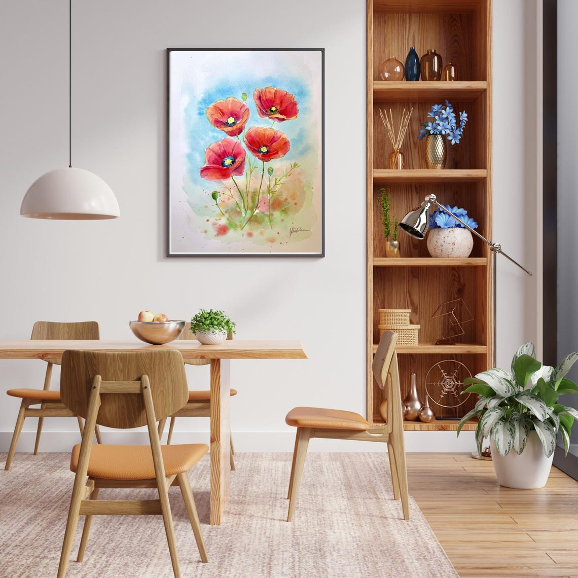 Four Red Poppies Dancing in a Summer Breeze Watercolor Poster - Image 3