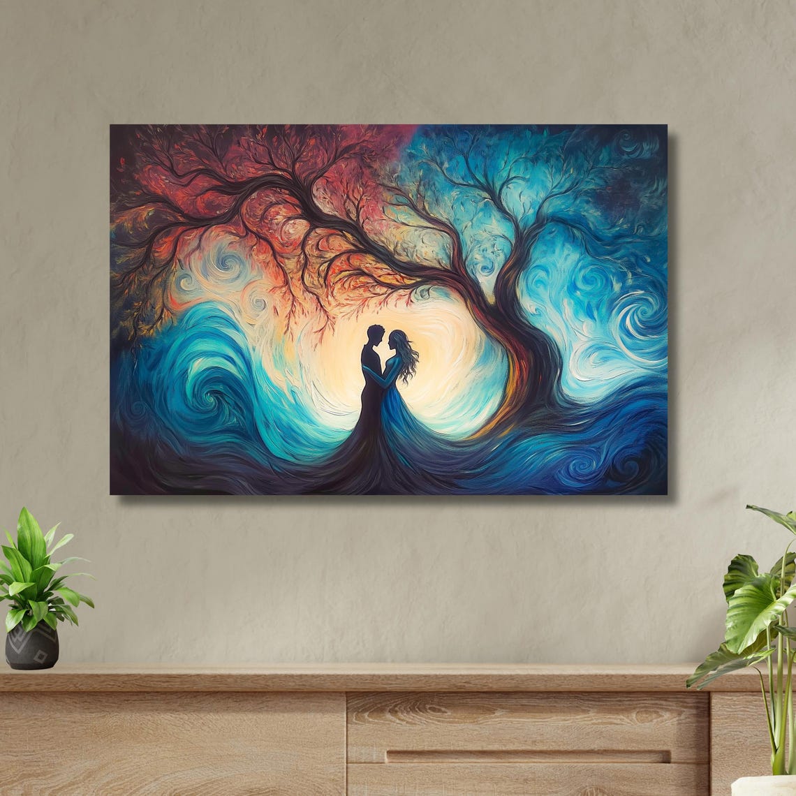 Romantic Couple Silhouette Under Tree of Love Moonlight Poster - Image 2