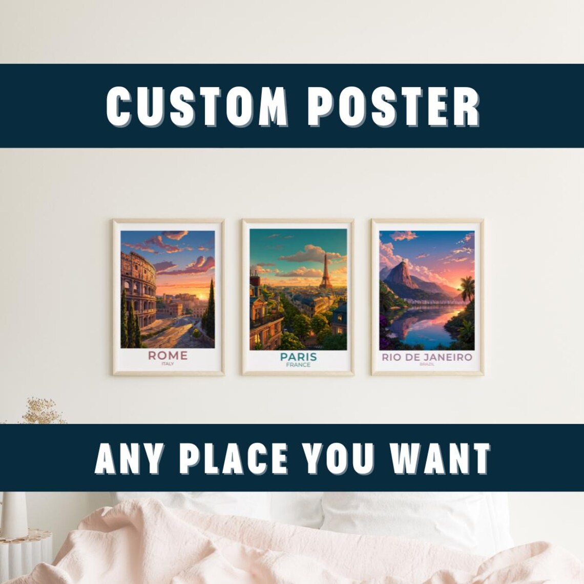 Custom Travel Poster Personalized Destination Vintage City Decor Gift