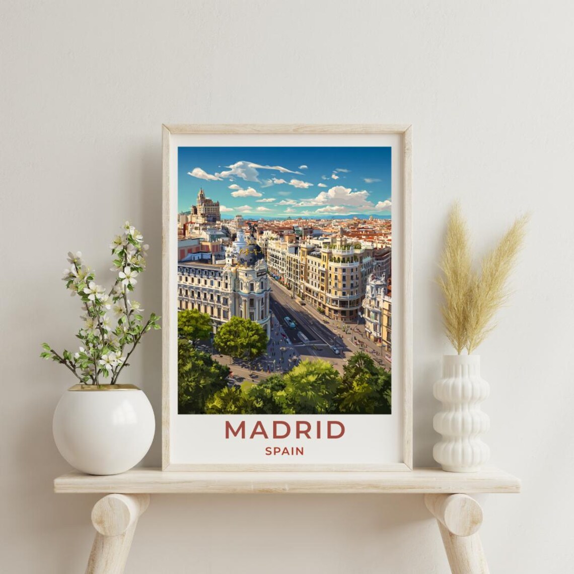 Madrid Spain Travel Poster Vintage Cityscape Decor for Home Walls