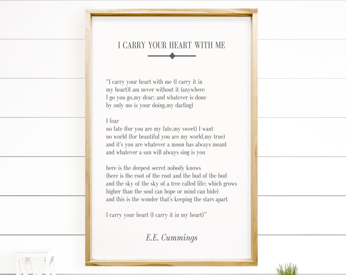I Carry Your Heart Poem, Literary Love Wall Art Print