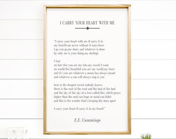 I Carry Your Heart Poem, Literary Love Wall Art Print