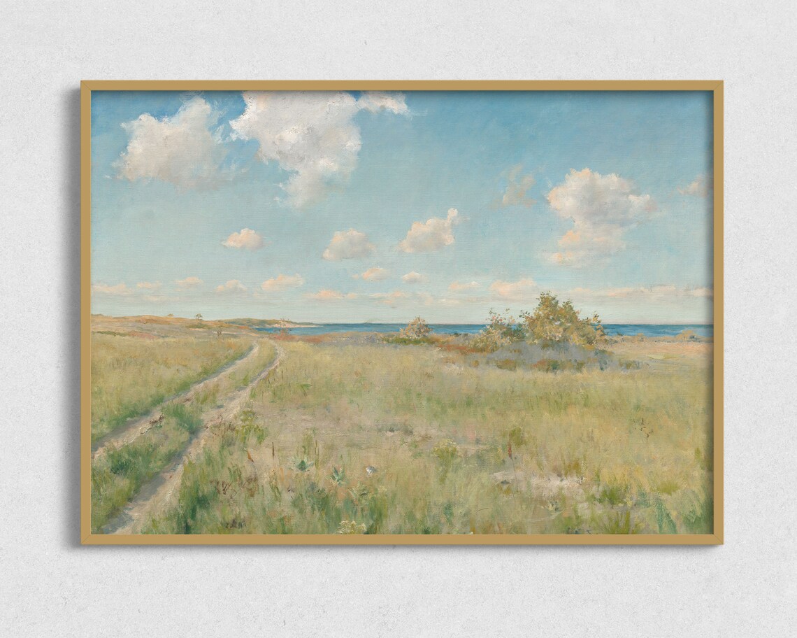 Vintage Seascape Art Print, Summer Beach Cottage