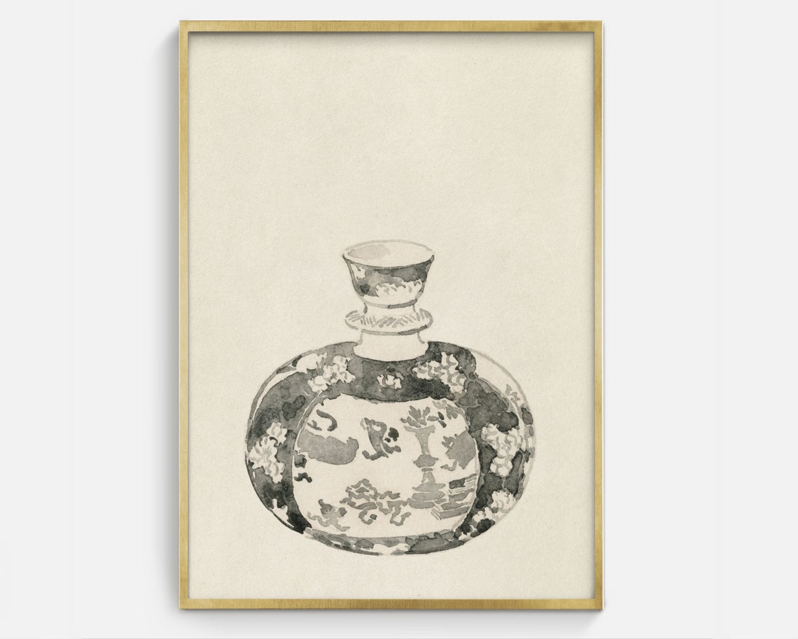 Antique Chinese Porcelain Vase Ink Drawing Minimalist Art Poster