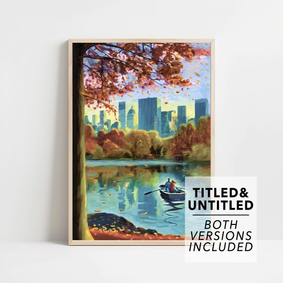 The New Yorker November 12 2018 Autumn Rowboat Lake Skyline Poster