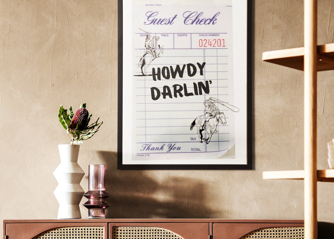 Cowboy Guest Check Minimal Art Print, Western Decor - Image 2