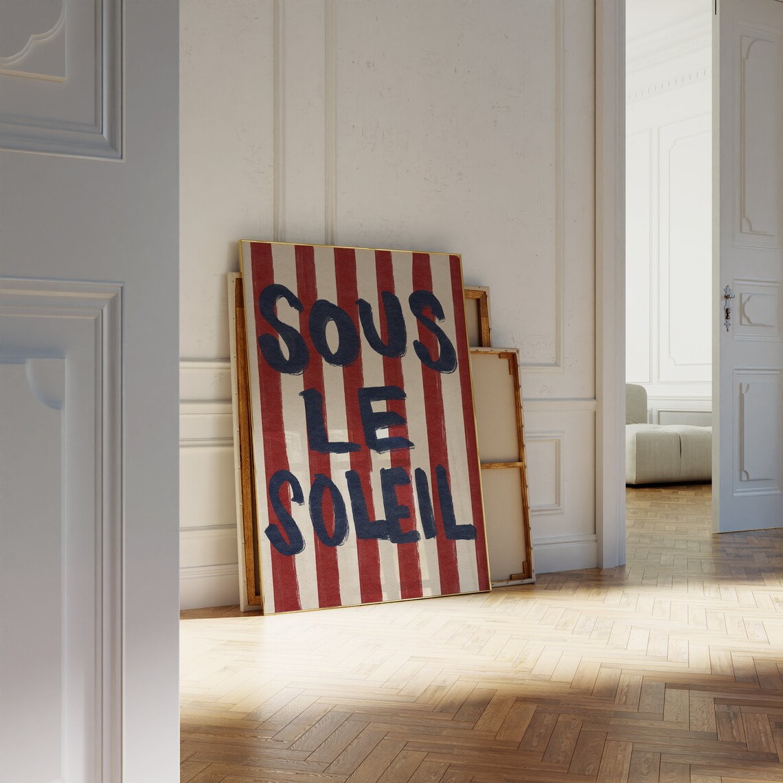 Sous Le Soleil Striped French Quote Hand Drawn Typography Wall Art - Image 5