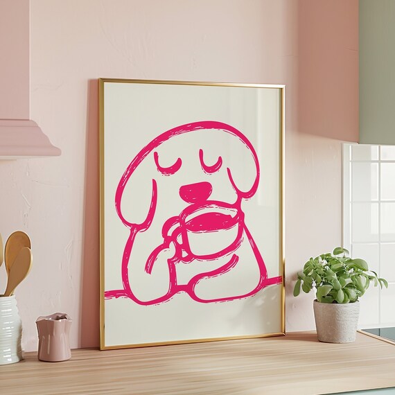 Adorable Minimalist Dog Coffee Art Print