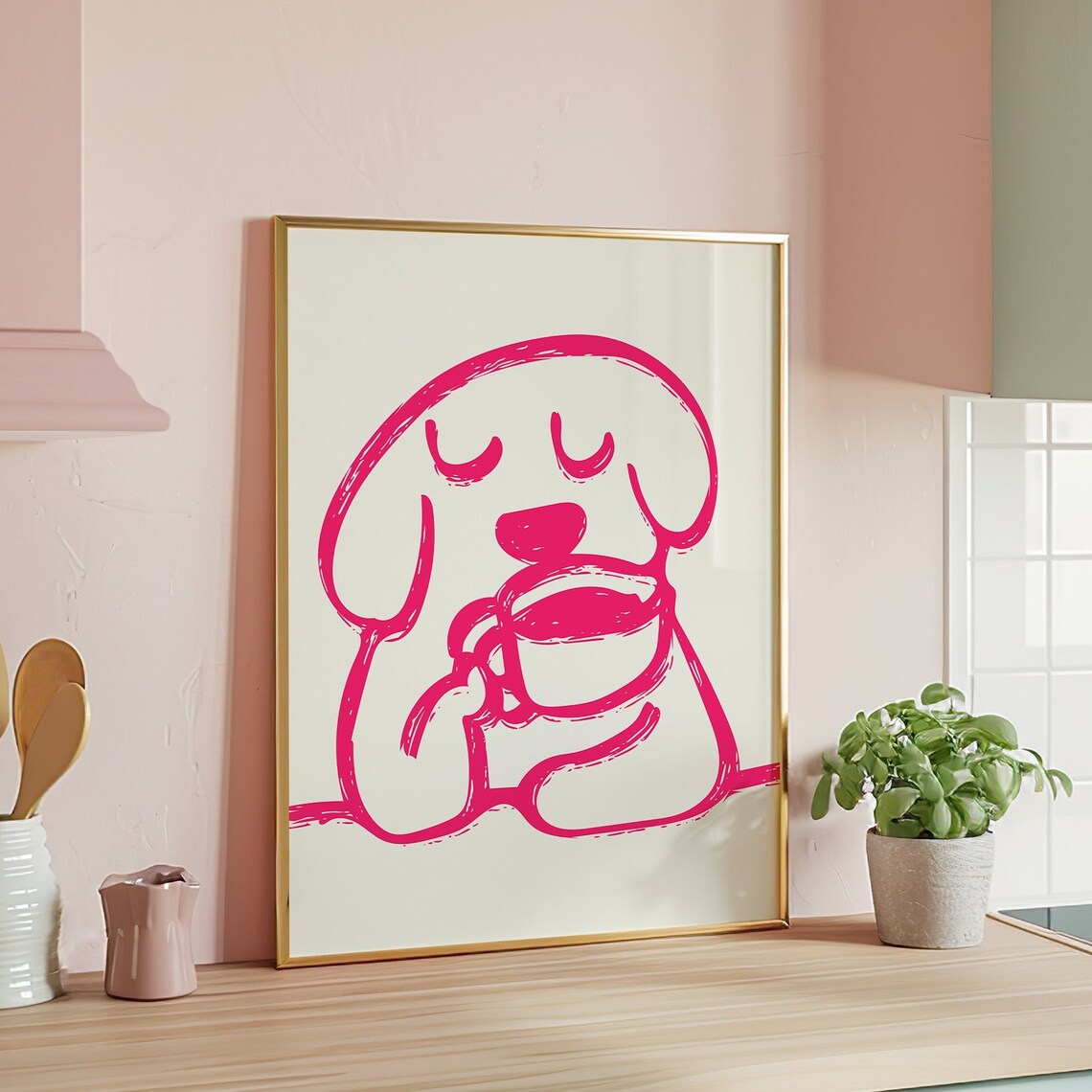 Adorable Minimalist Dog Coffee Art Print