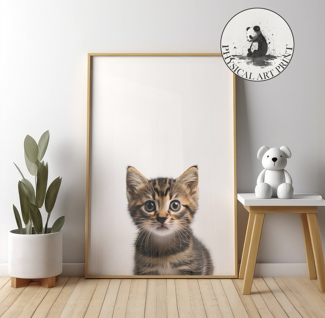 Curious Tabby Kitten Close-Up Portrait Nursery Animal Poster