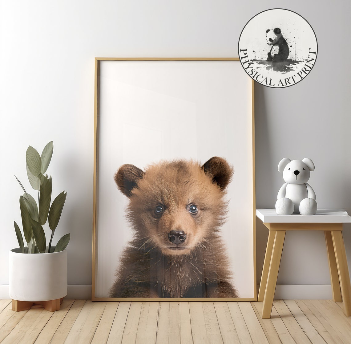 Sweet Baby Brown Bear Cub Nursery Watercolor Portrait Poster