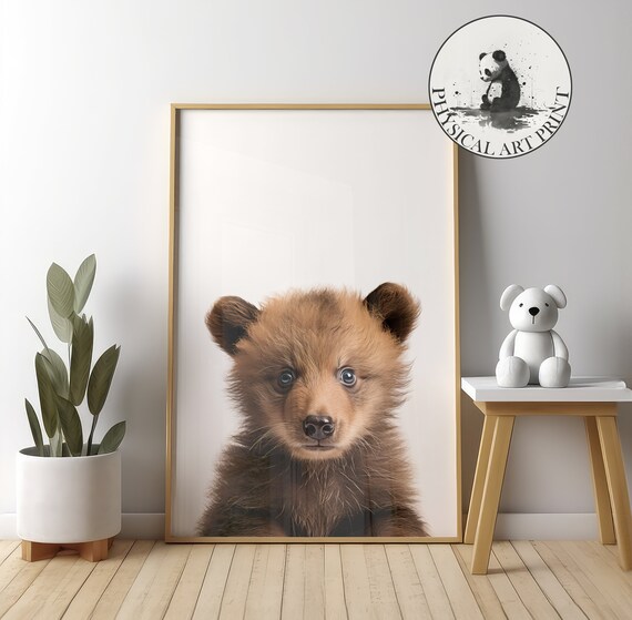 Sweet Baby Brown Bear Cub Nursery Watercolor Portrait Poster