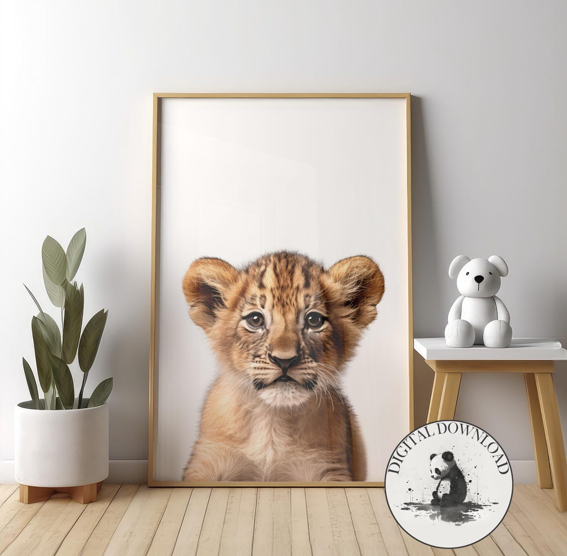 Cute Baby Lion Cub Nursery Watercolor Portrait Animal Poster