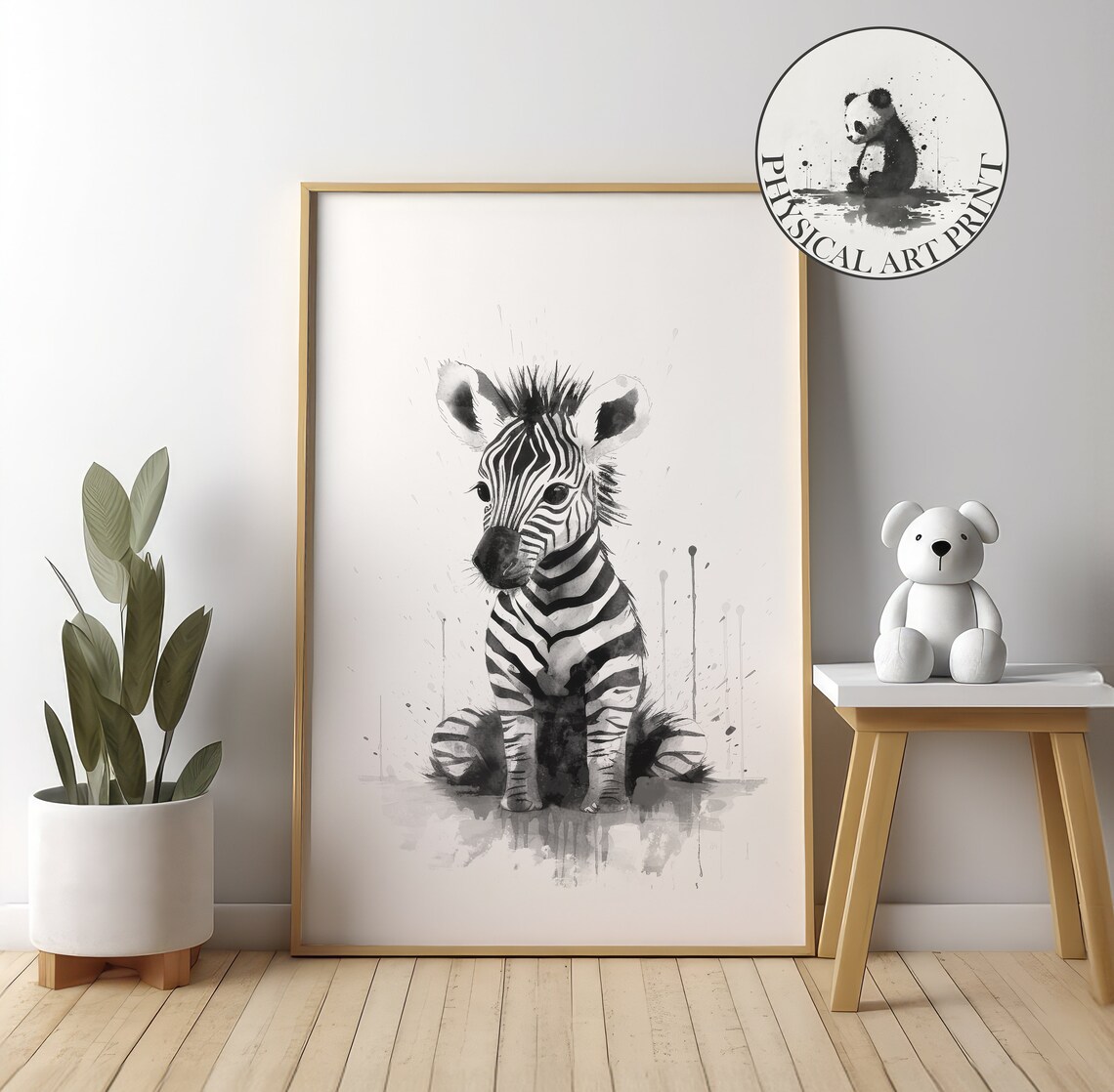 Baby Zebra Foal Black Ink Safari Nursery Illustration Poster