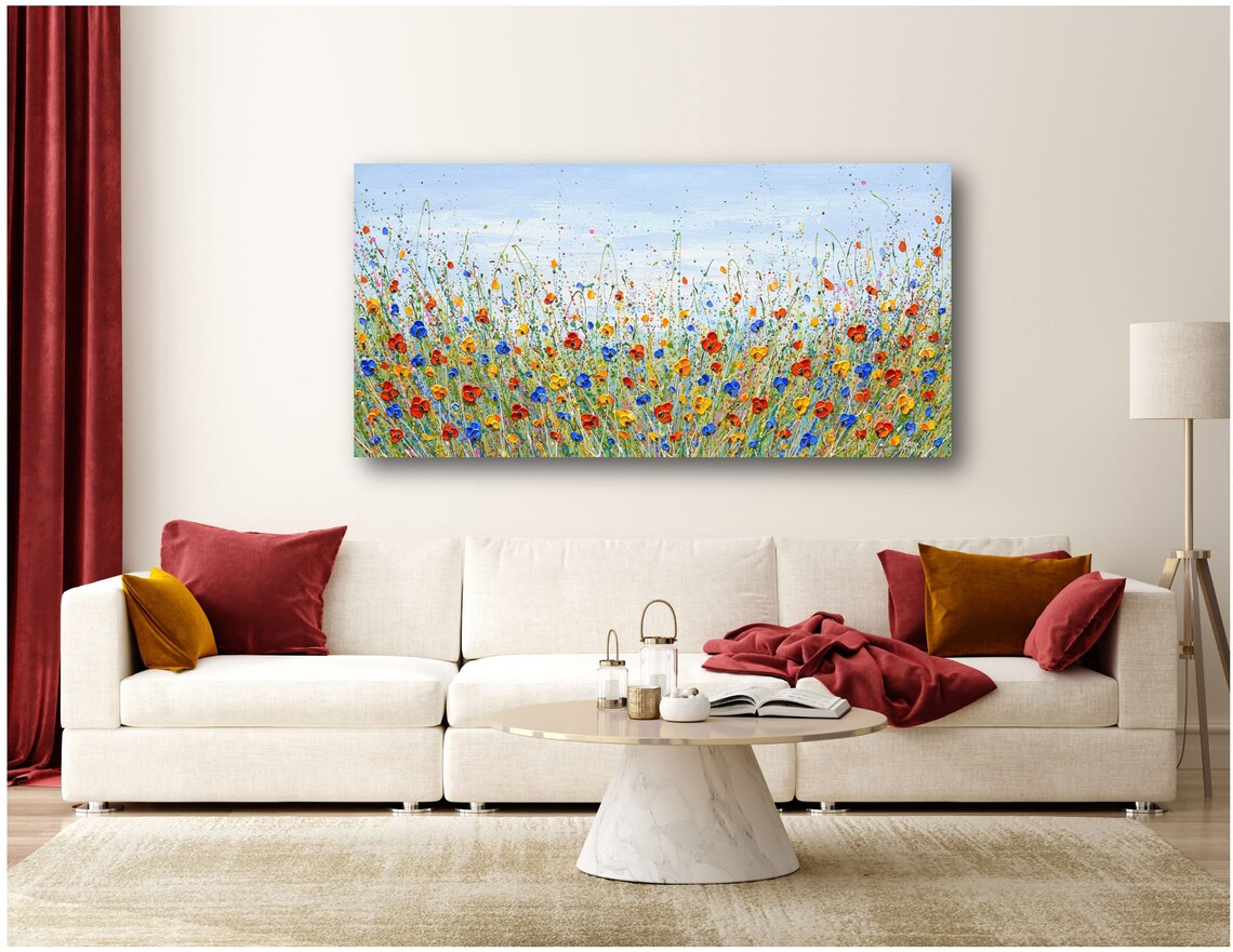 Colorful Wildflower Field Landscape Art Print - Image 3