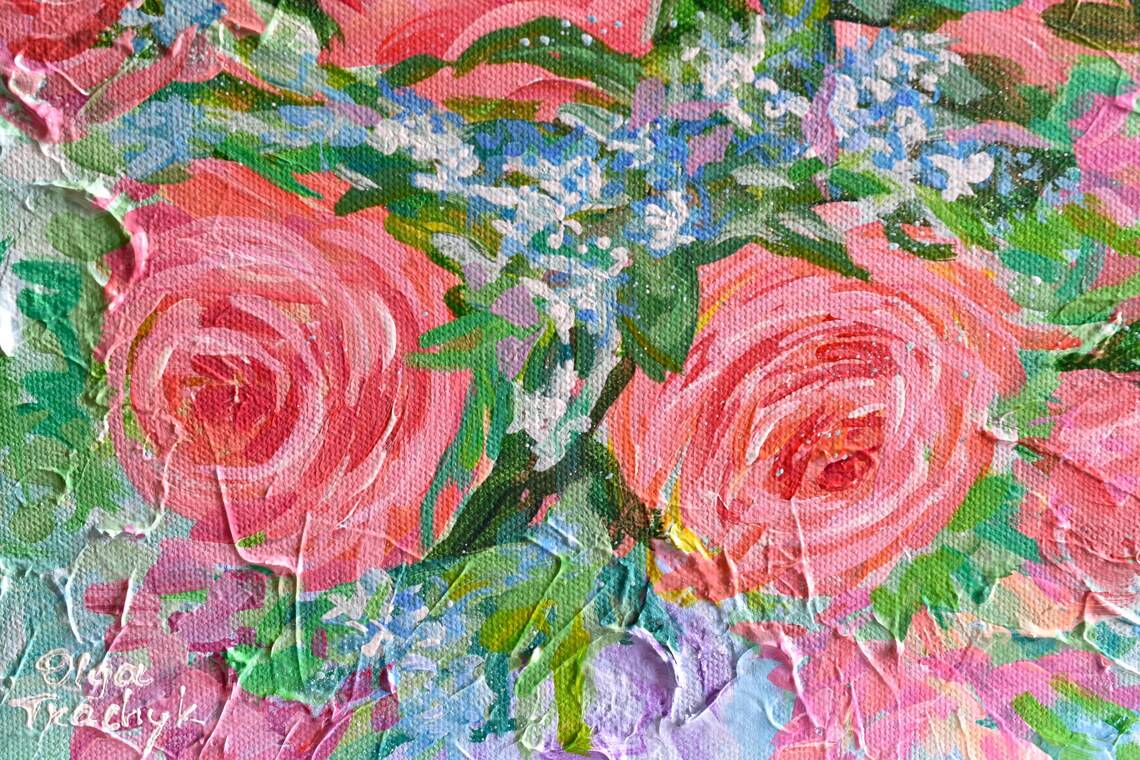Roses Painting, Impressionist Flower Artwork - Image 3