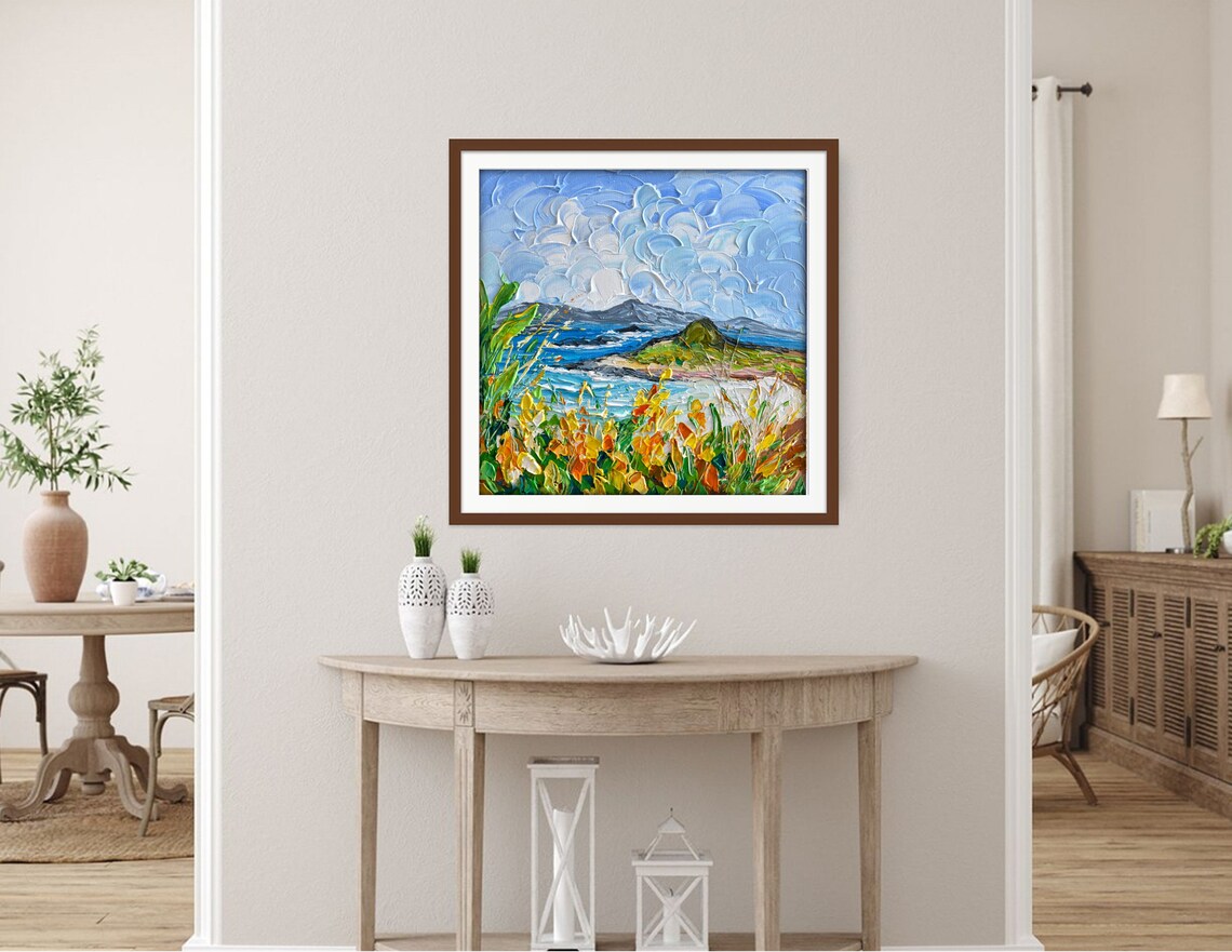 Ocean Mountains Coastal Impressionist Art Print - Image 2