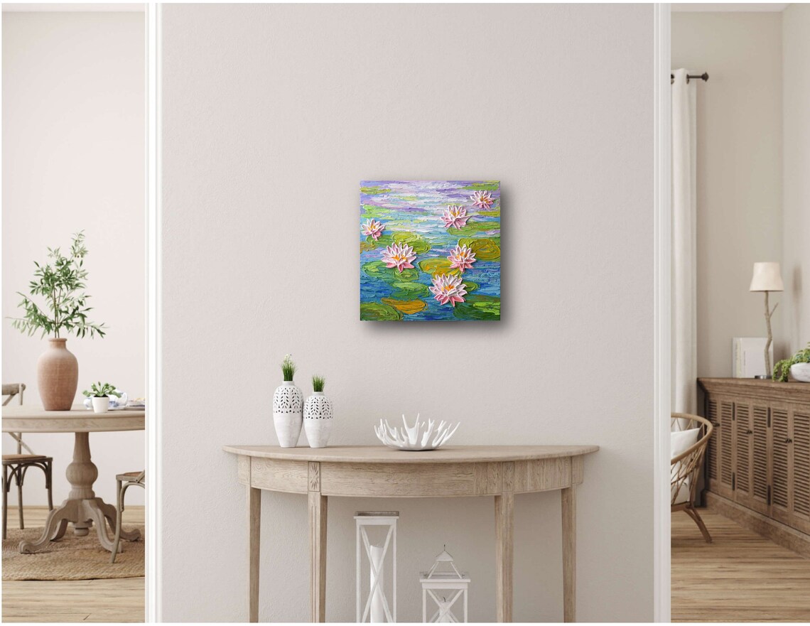 Pink Water Lilies Pond Purple Water Monet Style Impressionist Poster - Image 2
