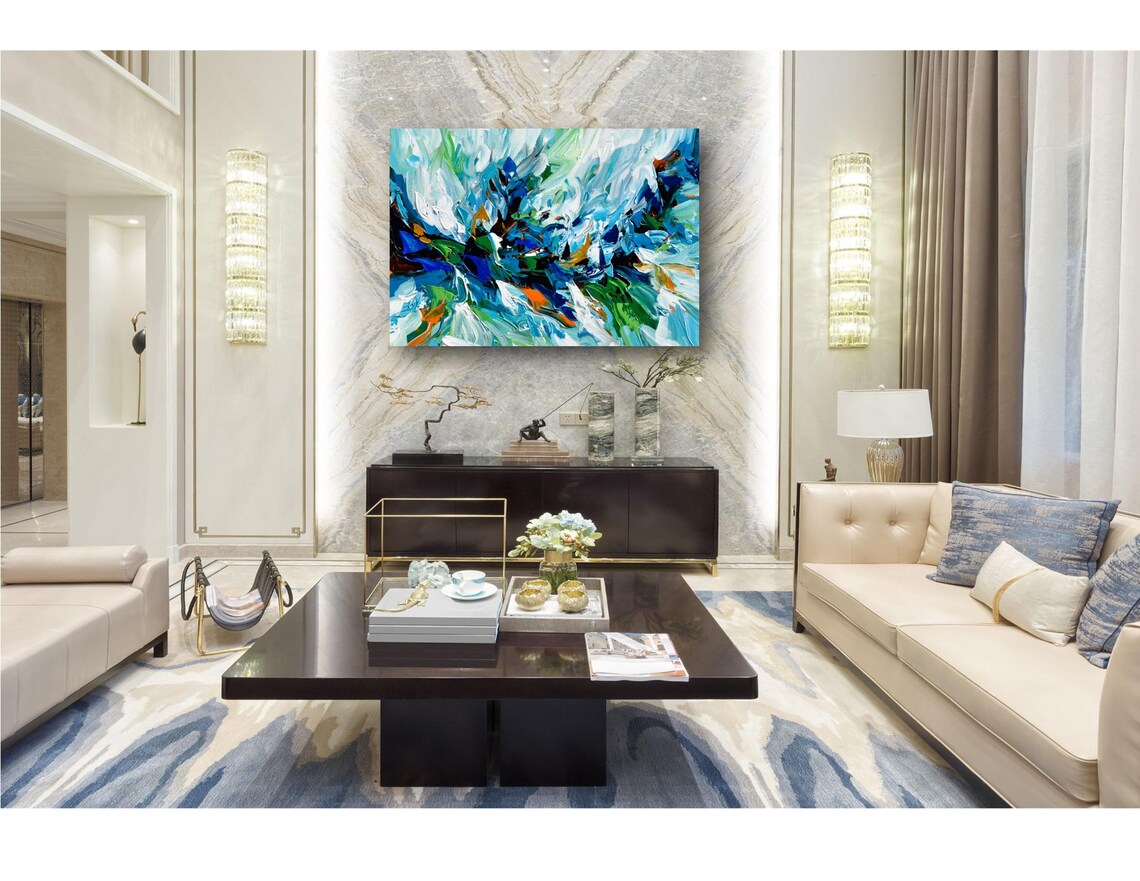 Blue Abstract, Large Modern Artwork Over Sofa