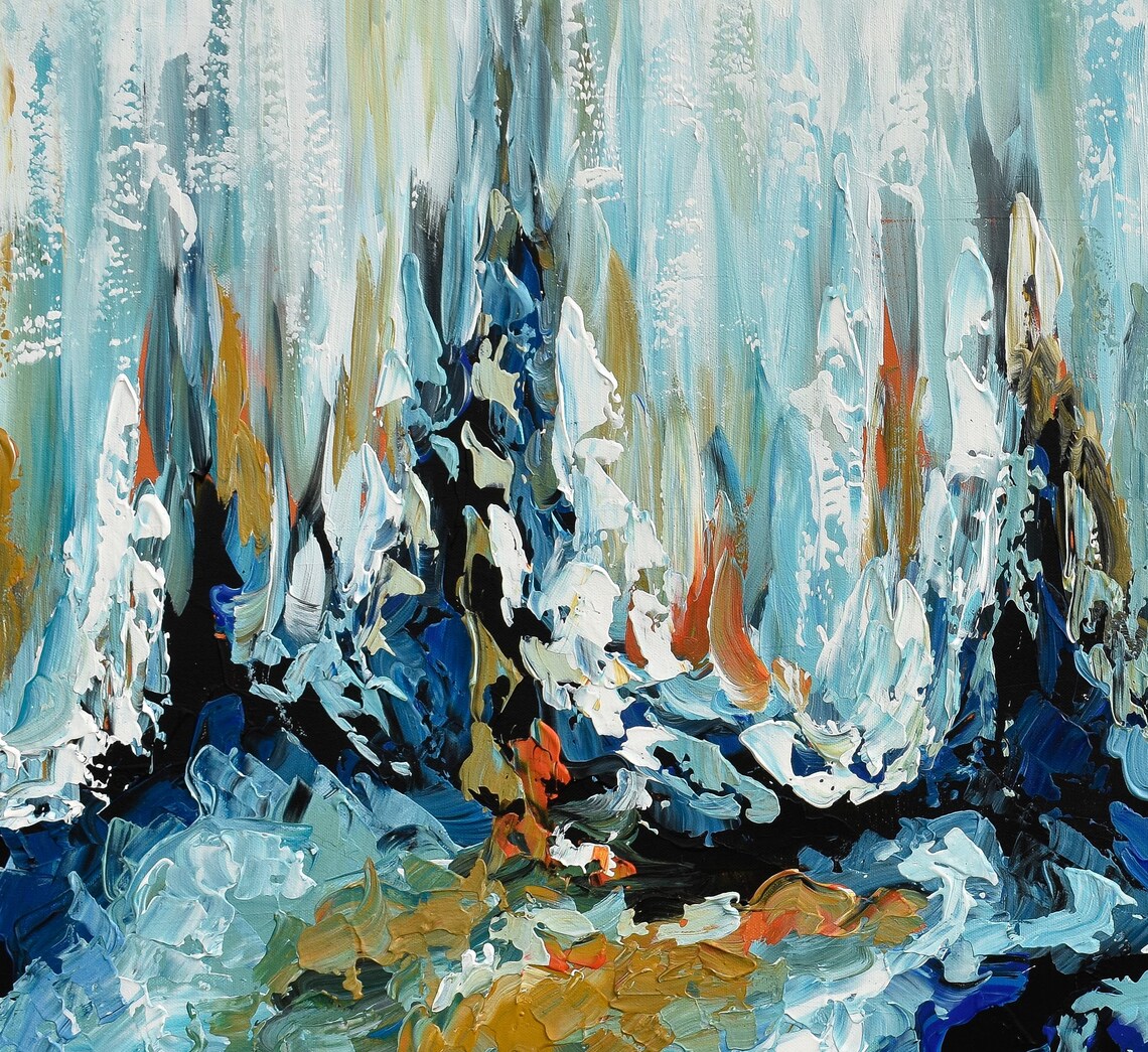 Blue Ocean Abstract Impasto Painting Teal Modern Contemporary Art Poster - Image 3
