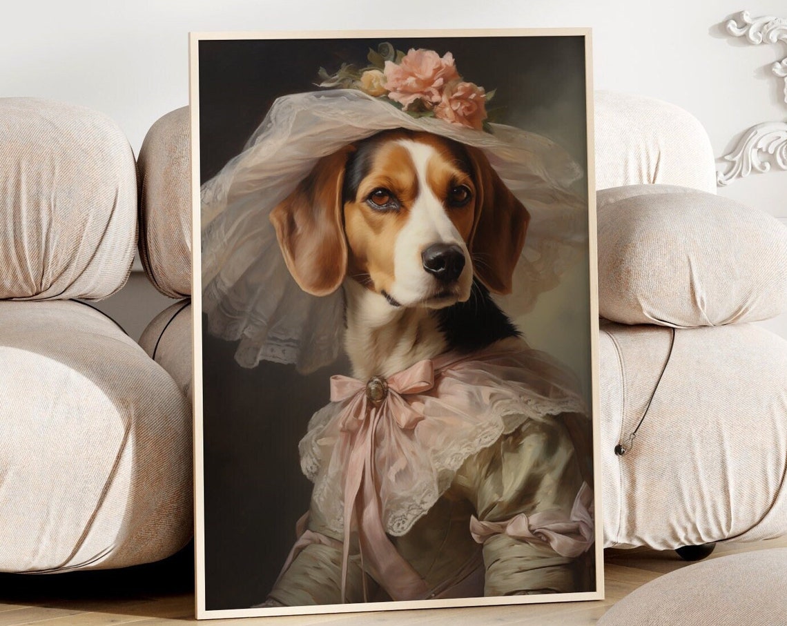 Beagle Dog In Victorian Dress Lace Veil Regal Aristocrat Pet Poster
