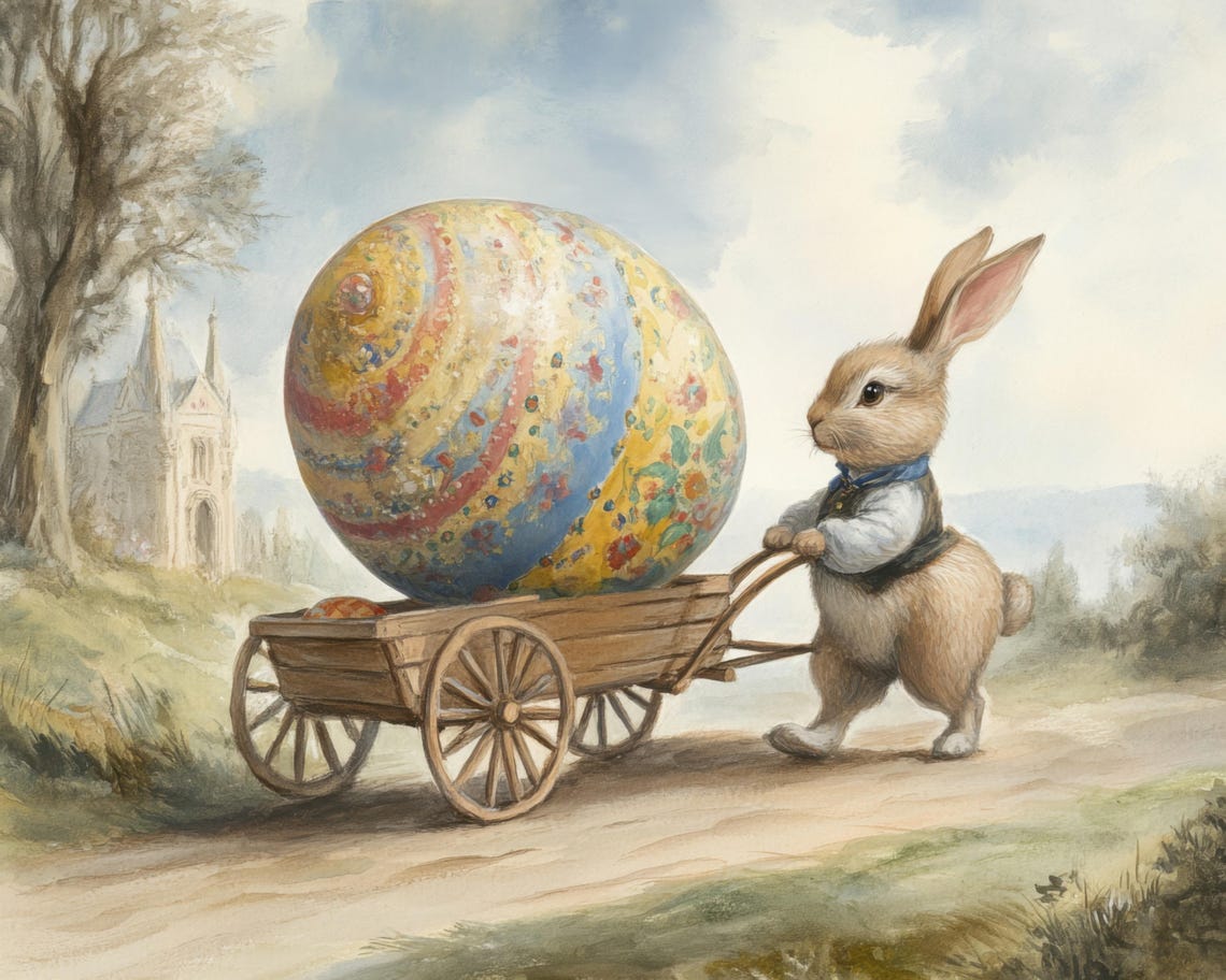 Bunny Pushing Wheelbarrow With Giant Painted Easter Egg Poster - Image 3