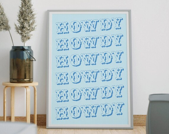 Howdy Western Lettering Light Blue Coastal Cowgirl Typography Wall Art