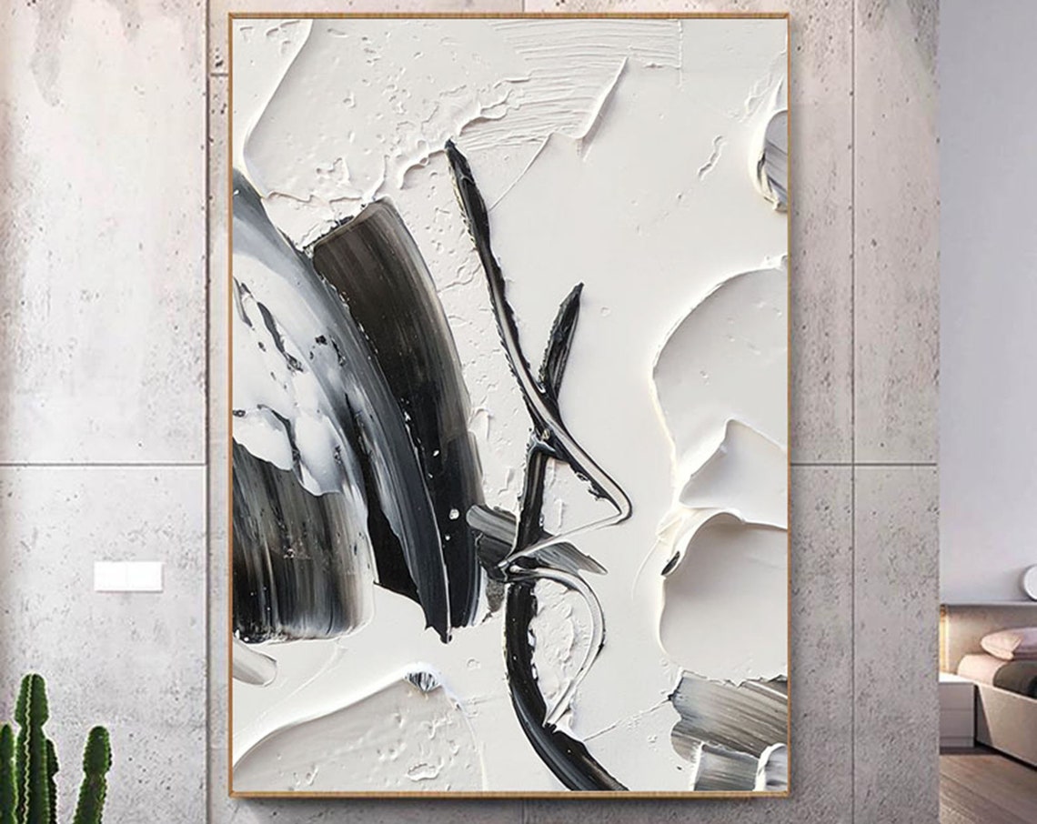 Black And White Textured Abstract With Bold Palette Knife Poster
