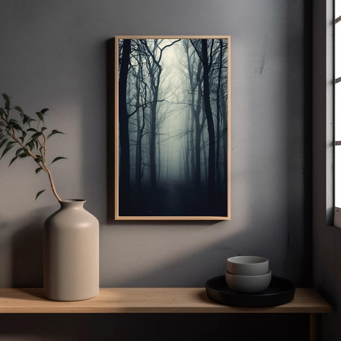 Misty Black and White Forest Foggy Trees Moody Landscape Poster - Image 3