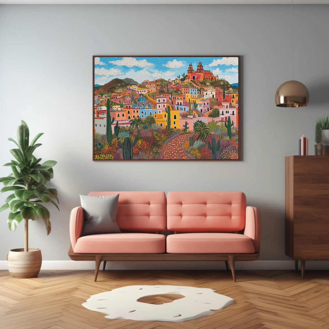 Vibrant Zacatecas Mexico Hillside Town and Cactus Landscape Poster - Image 2