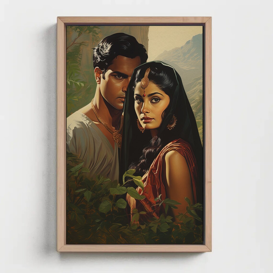 Vintage Style Indian Couple Portrait Amid Jungle Foliage Poster - Image 5