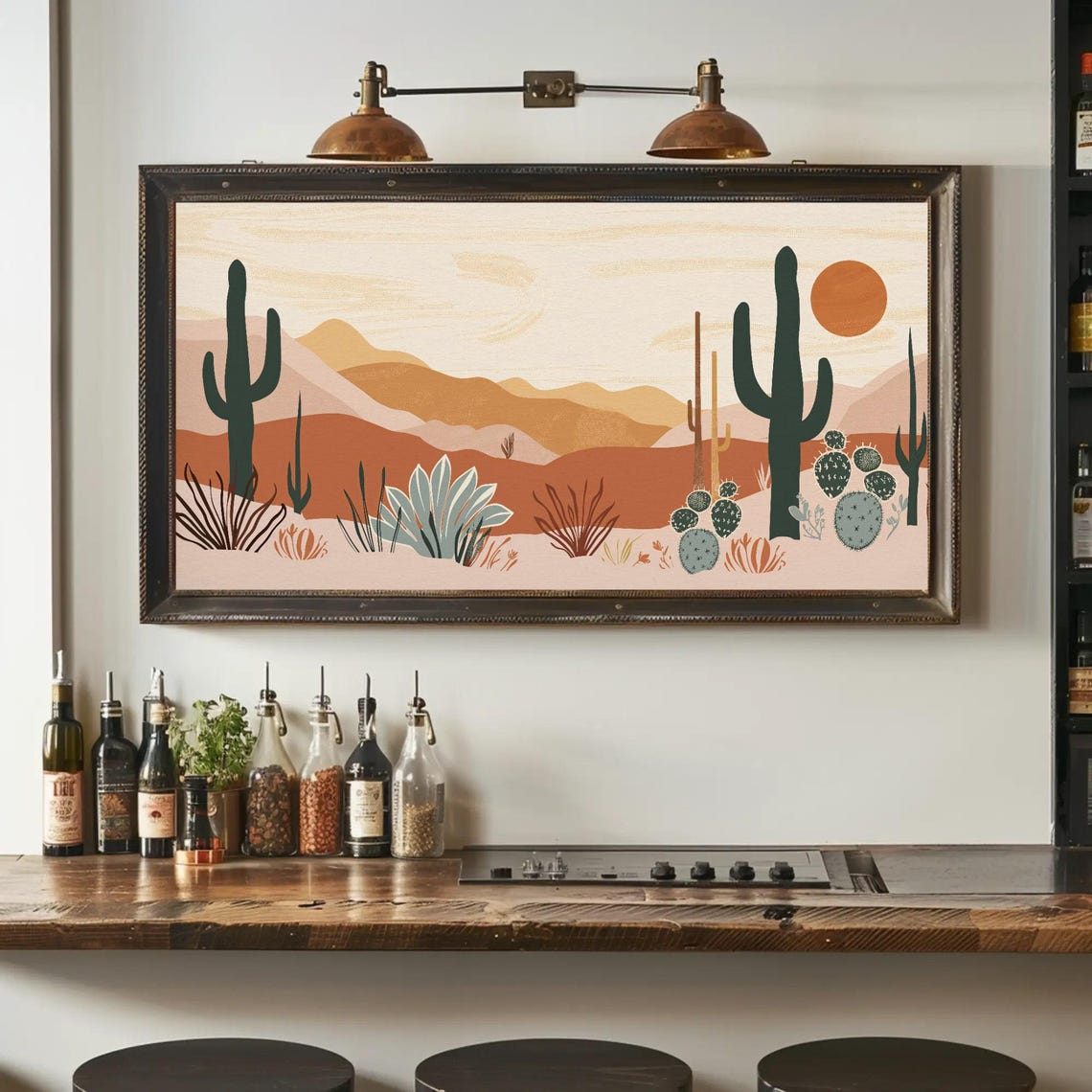 Minimalist Desert Cacti Landscape in Earthy Boho Tones Poster - Image 2