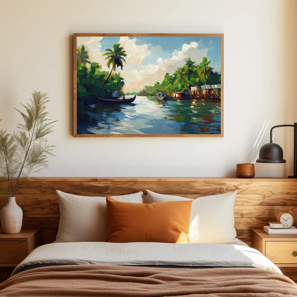 Kerala Backwaters Painting Kerala Oil Painting South Indian Painting Print Framed Indian Decor For Living Room Bedroom Office - Image 4