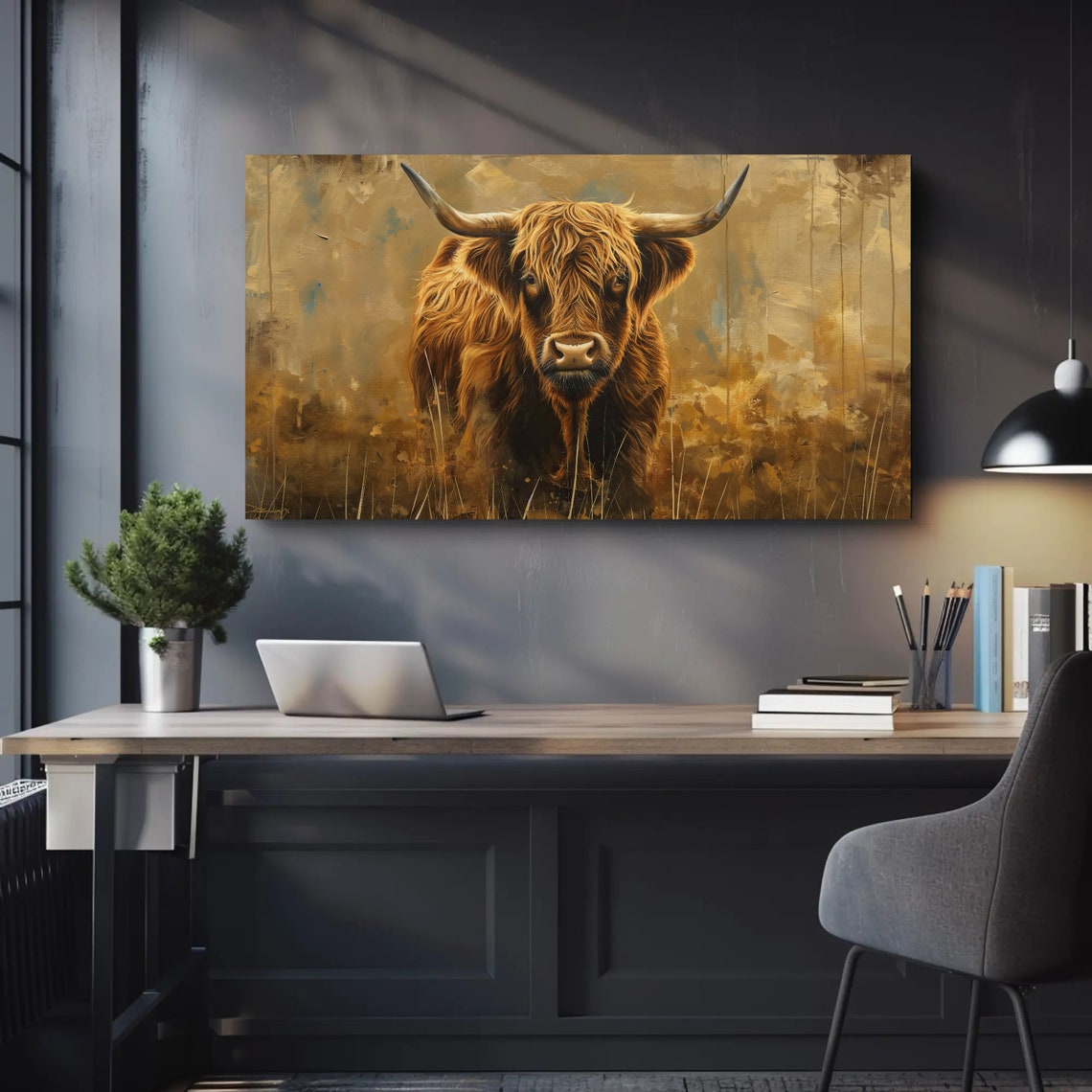 Scottish Highland Cow In Golden Field Rustic Portrait Poster - Image 5