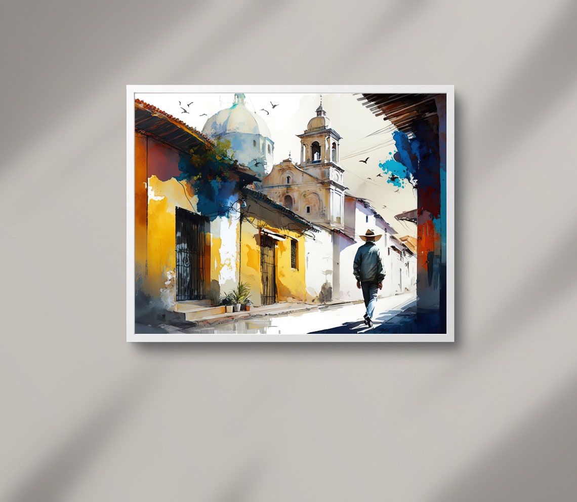 Mexican Art Poster Of Mexican Village Original Painting Of Mexican Village Mexican Home Decor Mexico Wall Art Mexican Gift - Image 3