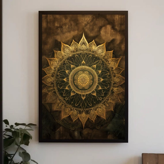 Golden Mandala Wall Art Large Yoga Spiritual Decor Indian Painting Meditation Wall Decor Ready To Hang