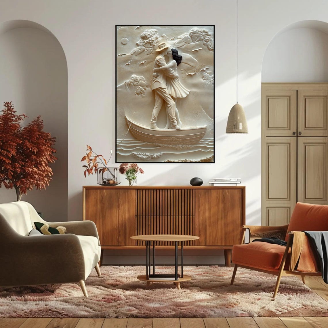 Romantic Couple Kissing On Boat White 3D Sculpted Relief Poster - Image 4